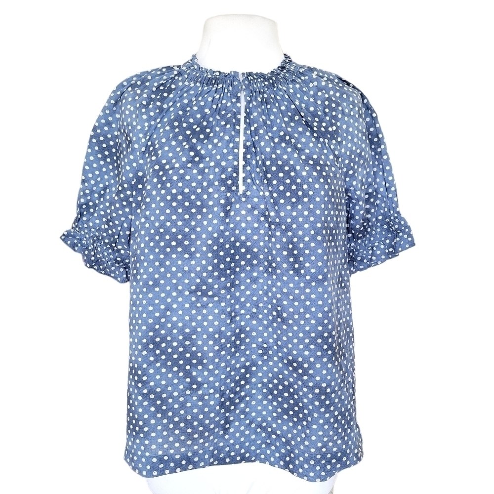 GAP Blue and White Polka Dot Puff Short Sleeve Sleeve Top Women's Size S